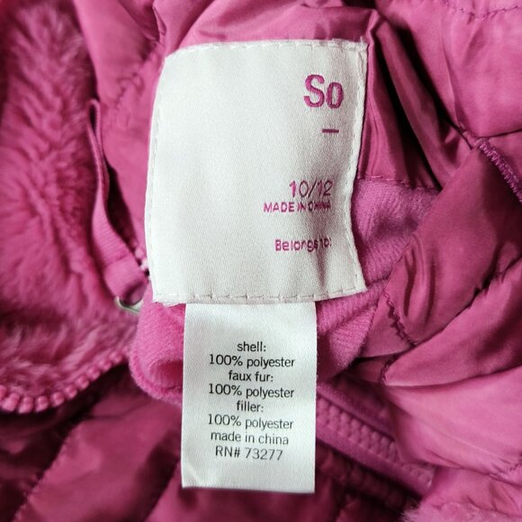 SO Reversible Puffy Tie Dye Faux Fur Hooded Coat Jacket  Pink Girls Large 10-12 - Picture 5 of 5